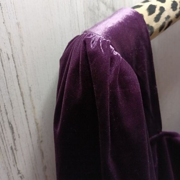 Express Velvet top Ruched front puff sleeves in purple 💜 LOVE THIS VINTAGE LOOK - Picture 6 of 8